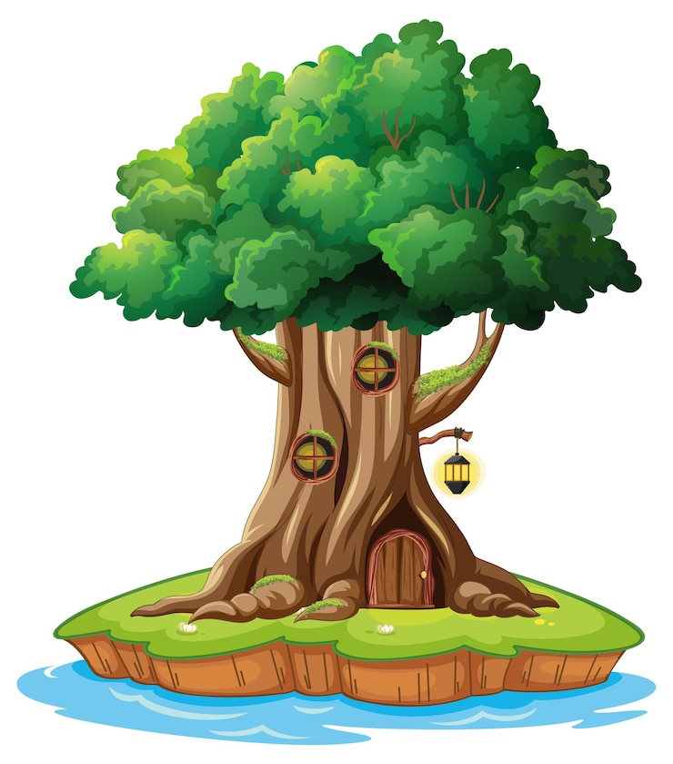 Free Vector fantasy tree house inside tree trunk
