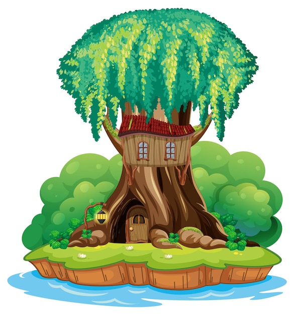 Free vector fantasy tree house inside tree trunk