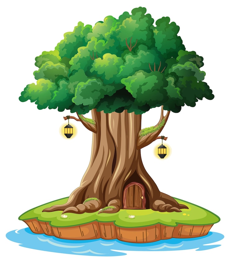 Free Vector fantasy tree house inside tree trunk