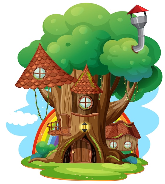 Бесплатное векторное изображение Дом на дереве фантазии внутри ствола дерева