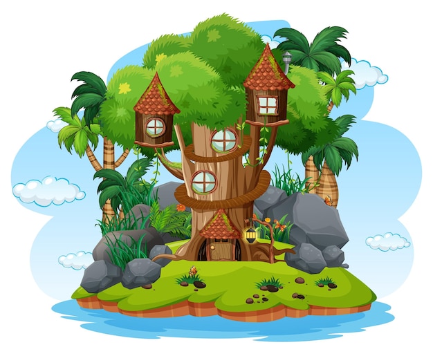 Free vector fantasy tree house on white background