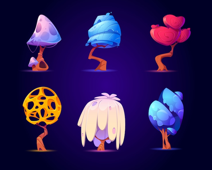 Free Vector fantasy trees for ui game about alien magic world