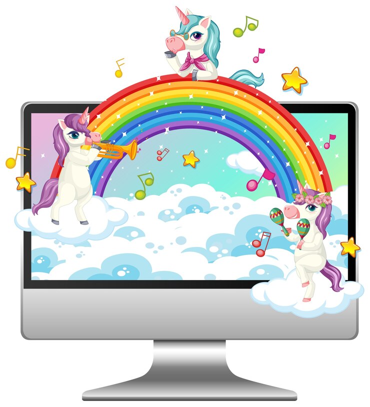 मुफ़्त वेक्टर fantasy unicorn on computer desktop