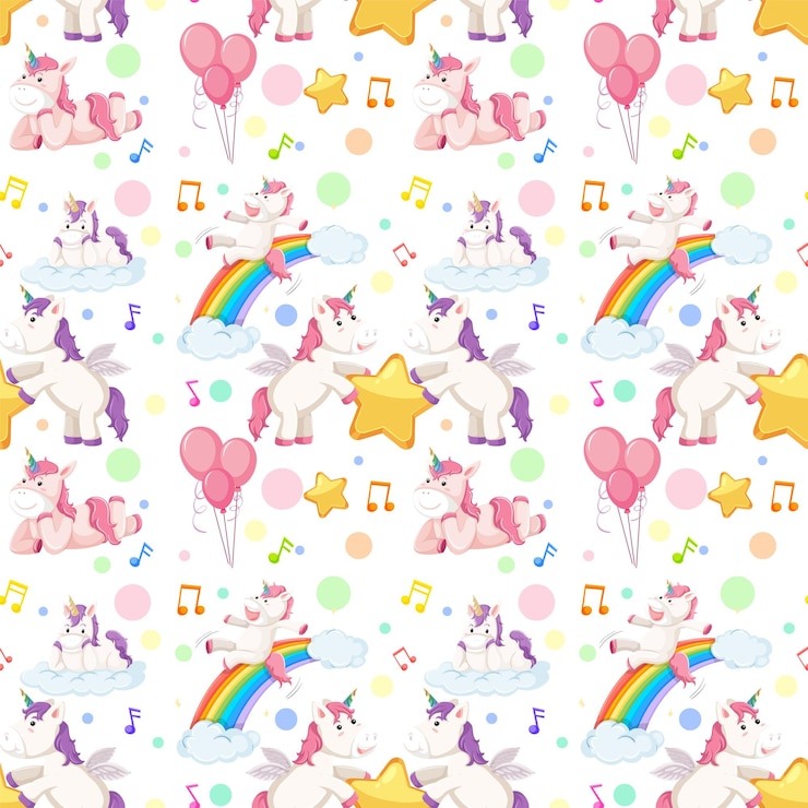 Free Vector fantasy unicorn seamless pattern