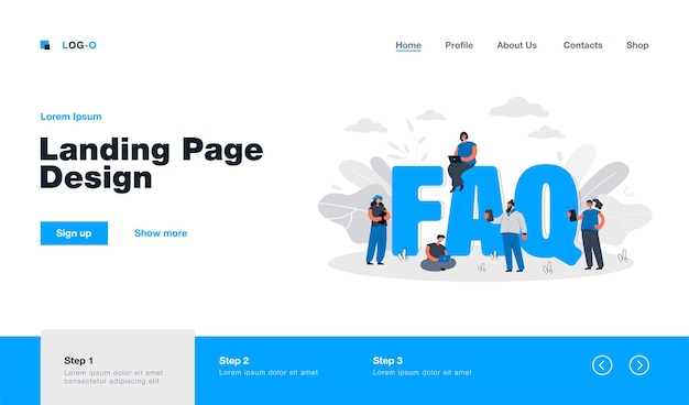 Free vector faq. landing page in flat style