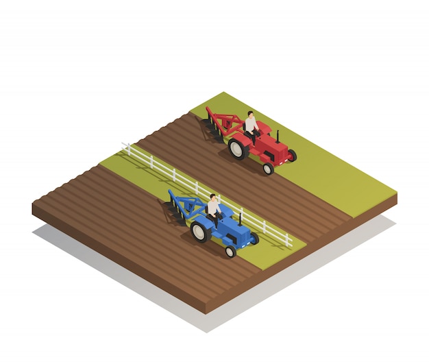 Vettore gratuito composizione isometrica delle macchine agricole dell'azienda agricola