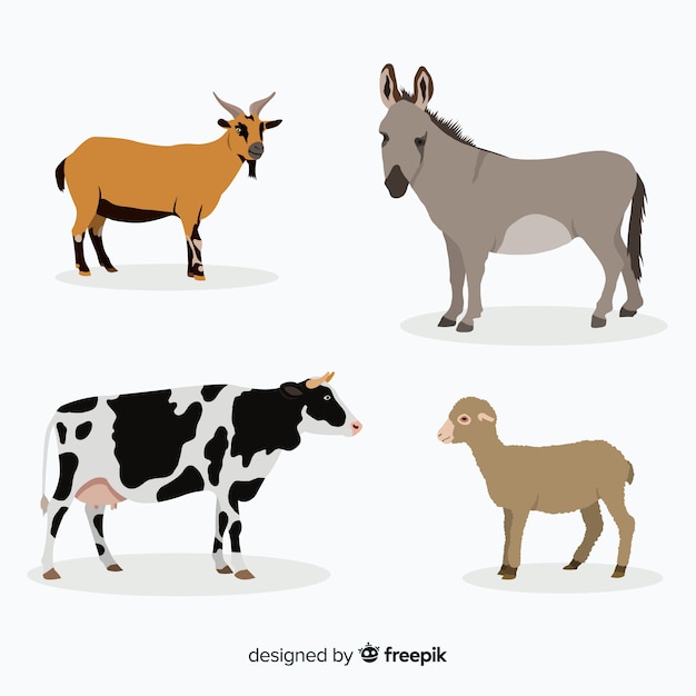 Free vector farm animal collection in flat style