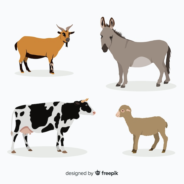 Коллекция сельскохозяйственных животных в плоском стиле