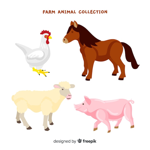 Бесплатное векторное изображение Коллекция сельскохозяйственных животных