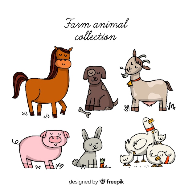 Бесплатное векторное изображение Коллекция сельскохозяйственных животных
