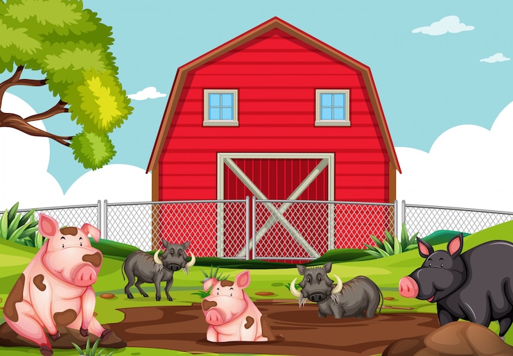 Free Vector farm animal at farmland