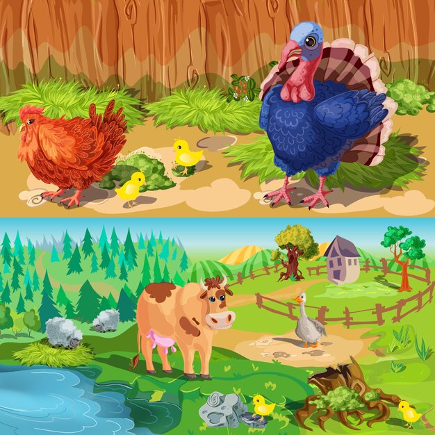 Farm Animals Banners Set