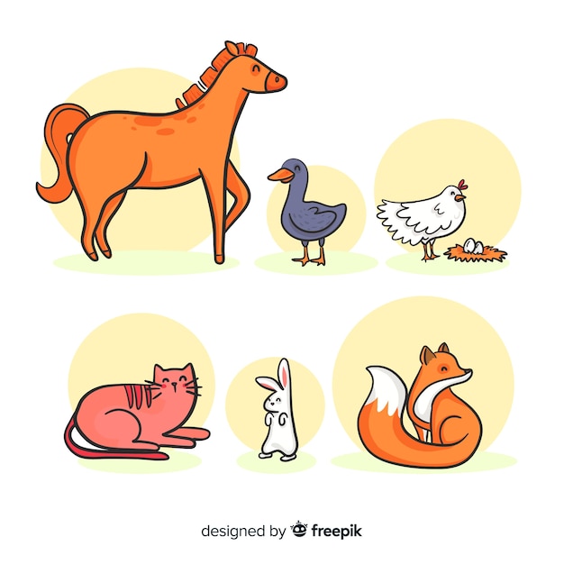 Free vector farm animals collection in hand drawn style