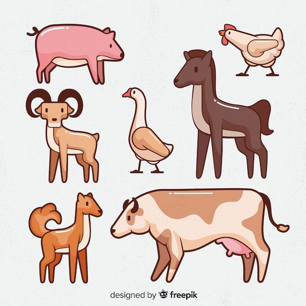 農場の動物コレクションの手描きスタイル