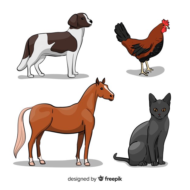 Коллекция сельскохозяйственных животных в стиле рисованной
