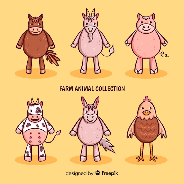 Collezione di animali da fattoria in mano stile disegnato