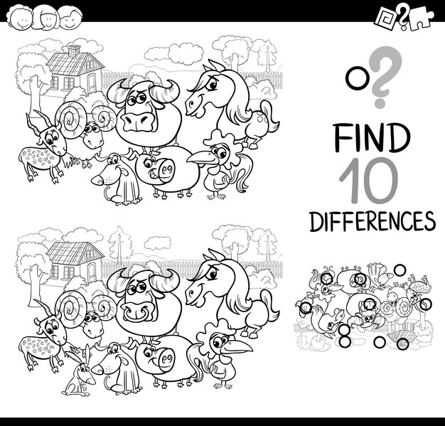 Premium Vector | Farm animals difference game