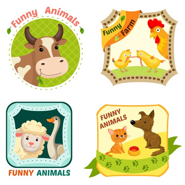 Набор эмблем сельскохозяйственных животных. Premium векторы