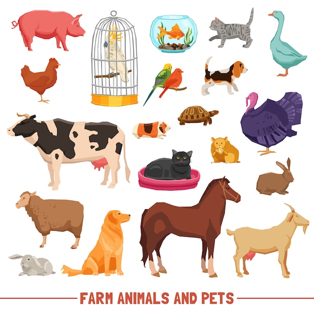 Free vector farm animals and pets set