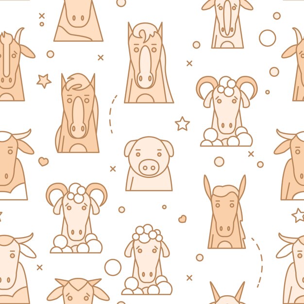 Farm Animals Portrait with Flat Design 