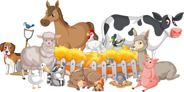 Бесплатное векторное изображение Сельскохозяйственные животные сидят у забора