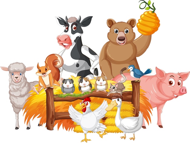 Free vector farm animals standing by the fence