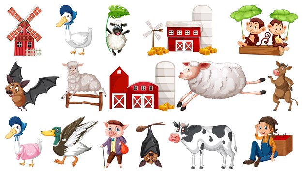 Free vector farm animals on white background