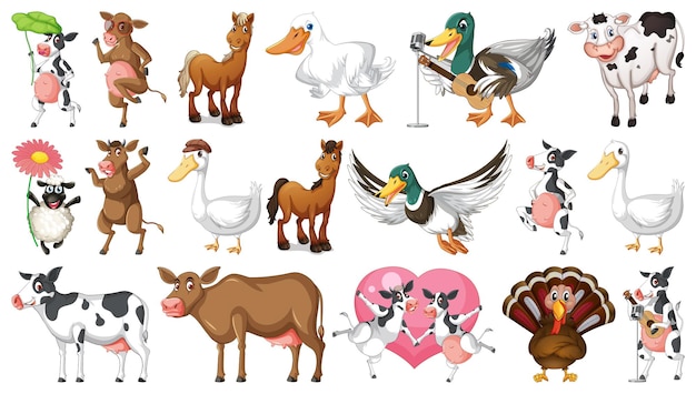 Farm animals on white background