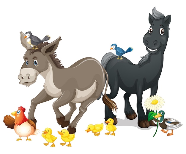 Free vector farm animals on white background