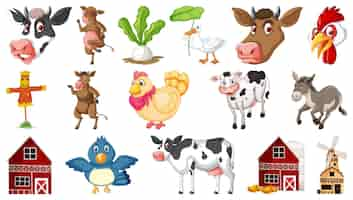 Free vector farm animals on white background