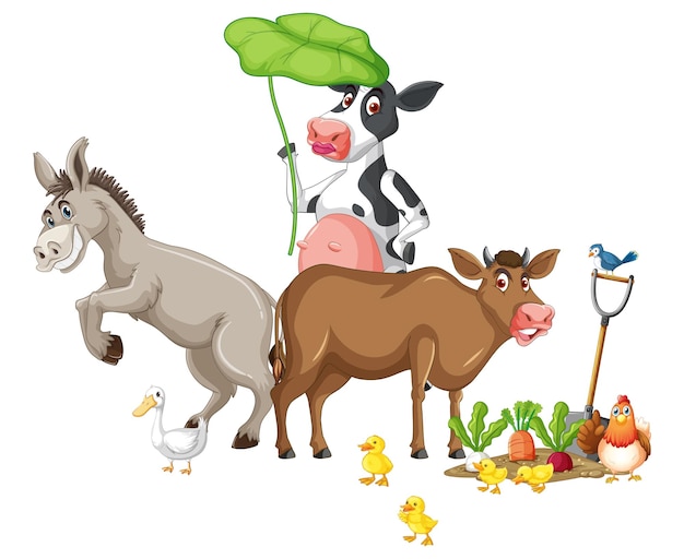 Free vector farm animals on white background