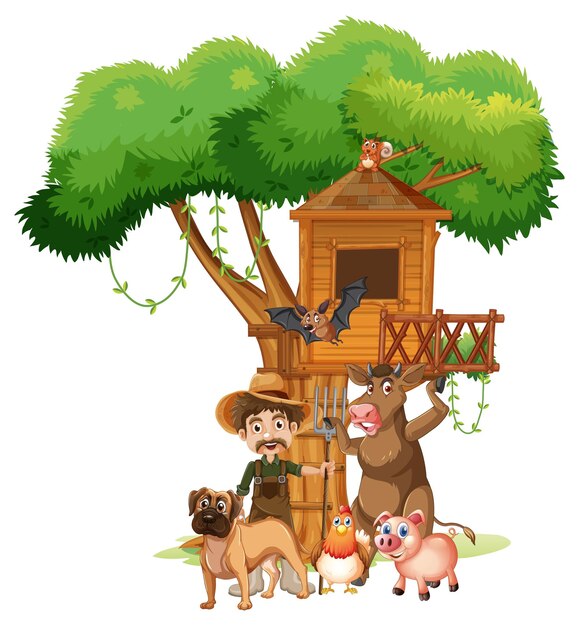 Farm animals on white background