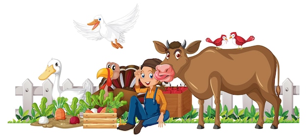 Farm animals on white background