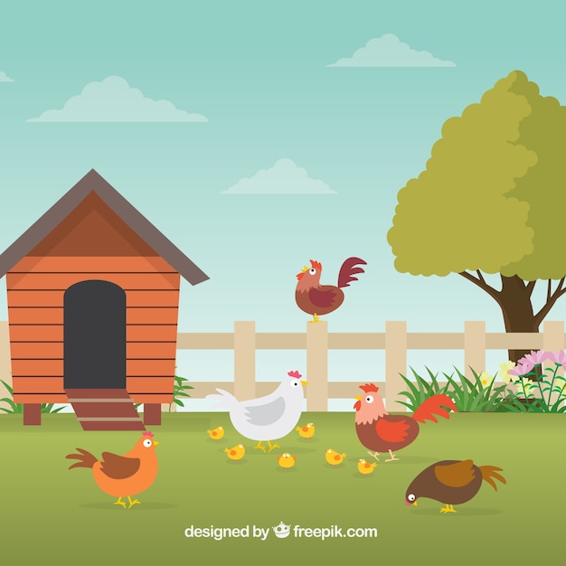 Free vector farm background with chickens