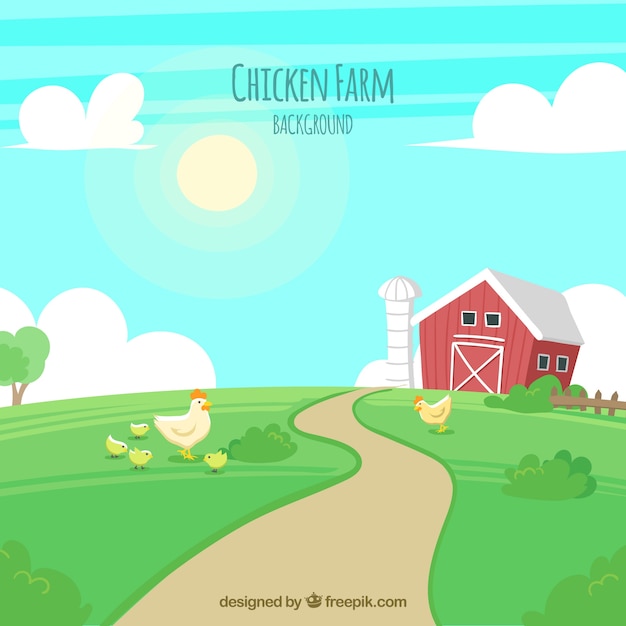 Farm background with chickens