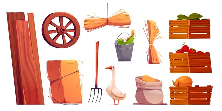 Free Vector farm barn interior elements set