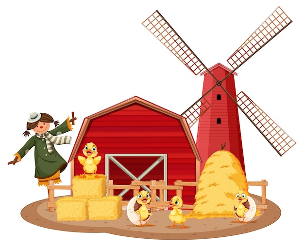 Free vector farm barn with windmill