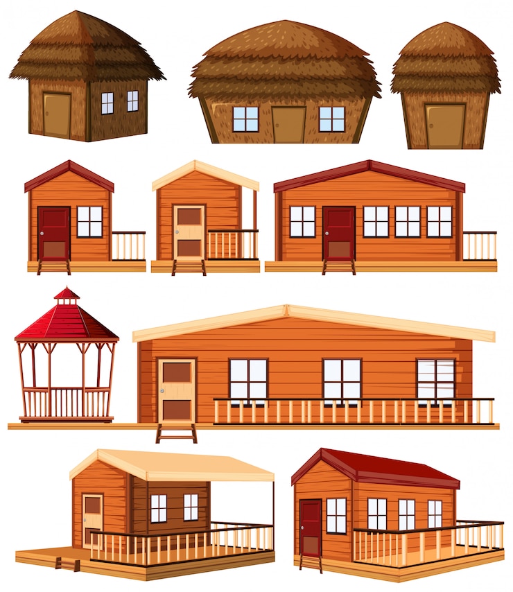 Free Vector farm building construction design in cartoon style on white background