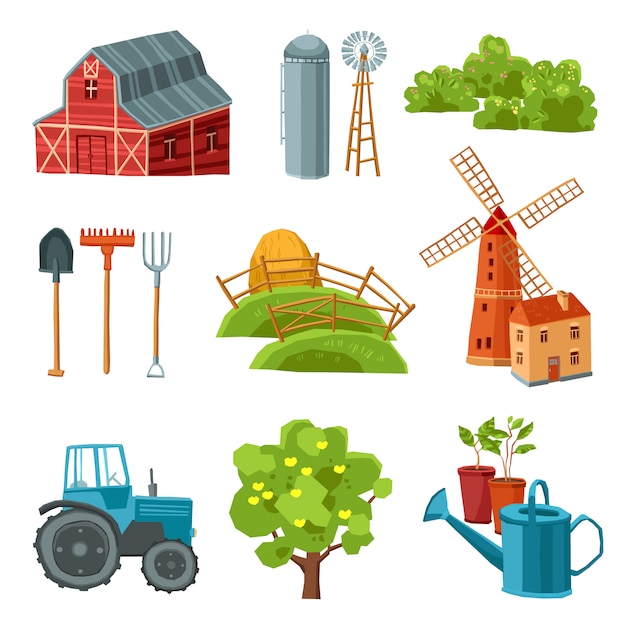 Free vector farm decorative multicolored set