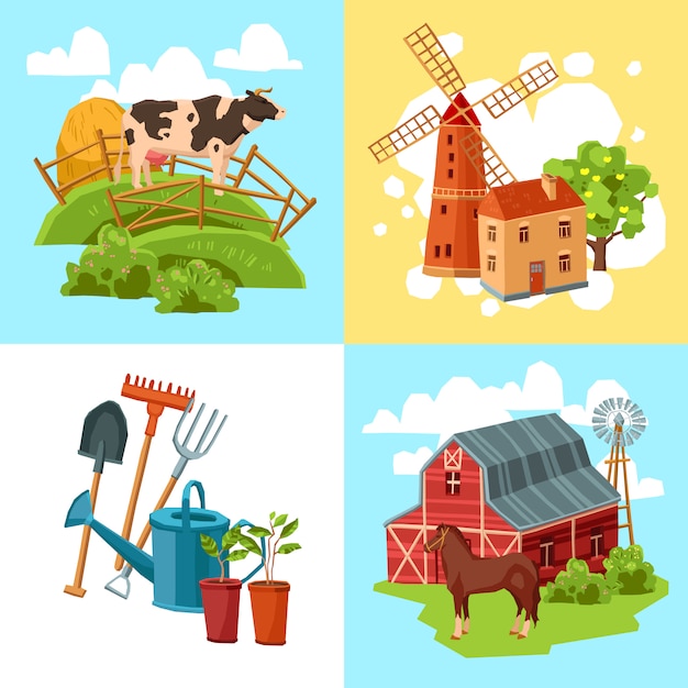 Free vector farm design flat concept set