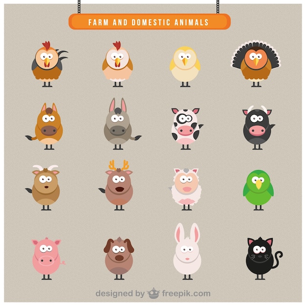 Бесплатное векторное изображение Фермы домашние животные иконки