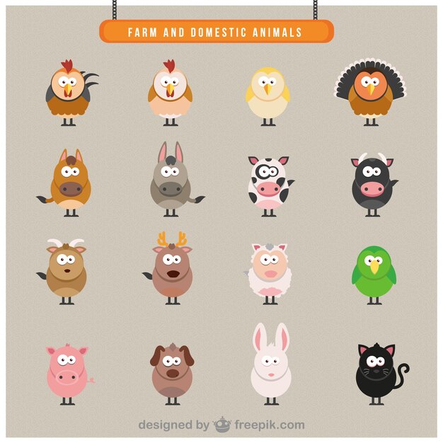 Farm domestic animals icons 