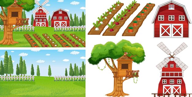 Farm element set isolated with farm scence