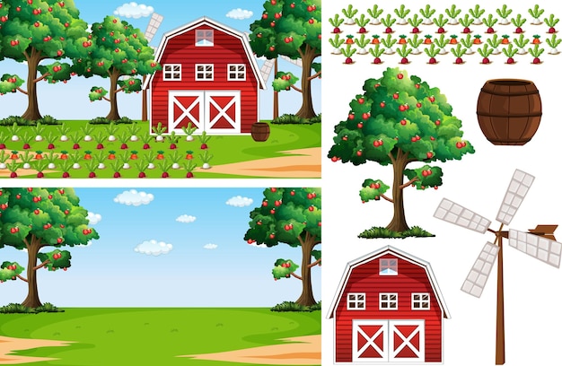 Farm element set isolated with farm scence