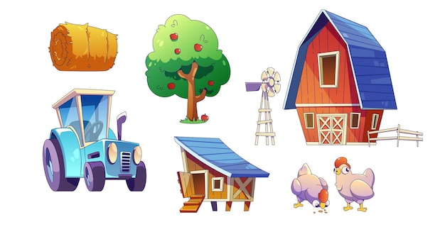 Free vector farm game design elements set