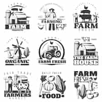 Free vector farm house emblems set