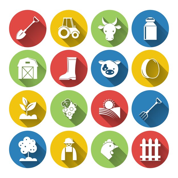 Farm icons with colorful circles