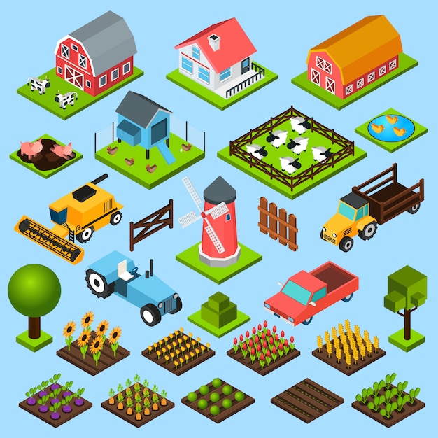 Farm Isometric Icons Set – Free Vector Download