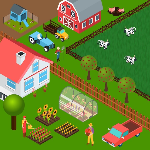 Free Farm Isometric Illustration Vector Template Download