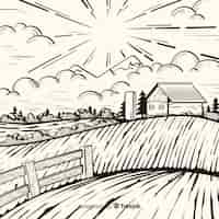 Free vector farm landscape in hand drawn style